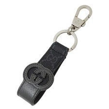 GUCCI GG Supreme Key Ring 701432 Black Grey Mens Key Holder Bag Charm