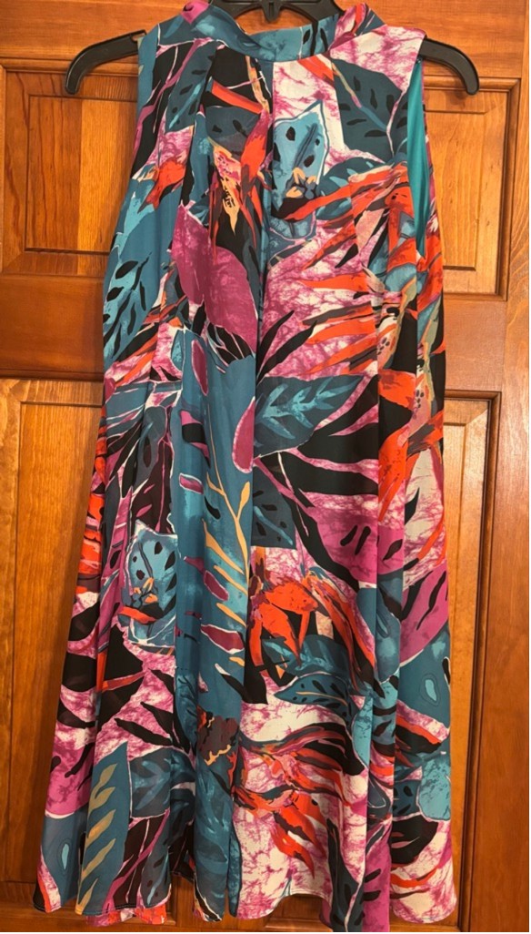 Signature by Robbie Bee Tropical Print Shift Dress Size 10P Sleeveless Bow Tie