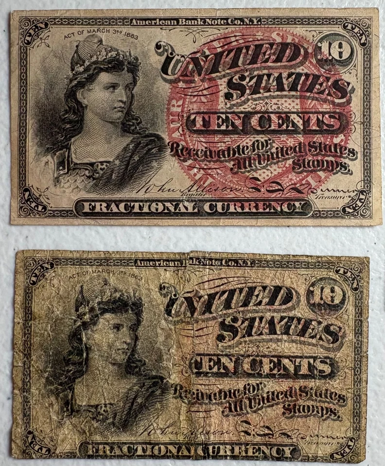5 U.S. Fractional Currency Notes – 10¢ & 25¢ Civil War Era 1863–1874 Lot - Image 3 of 4