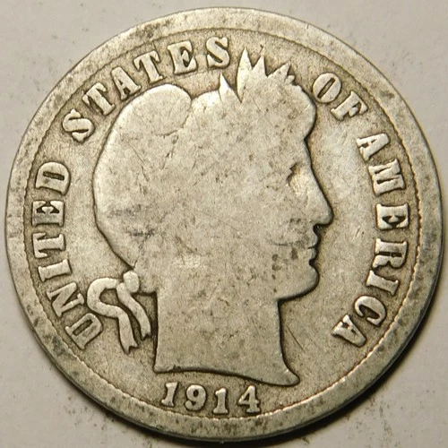 1914 D Barber Dime G-VG  90% Silver   "Actual Coin Pictured- Not Cleaned"