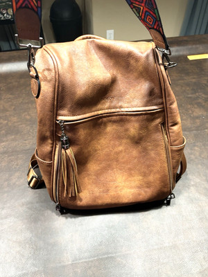 Fadeon Ladies Convertible Backpack Purse, Brown PU Leather