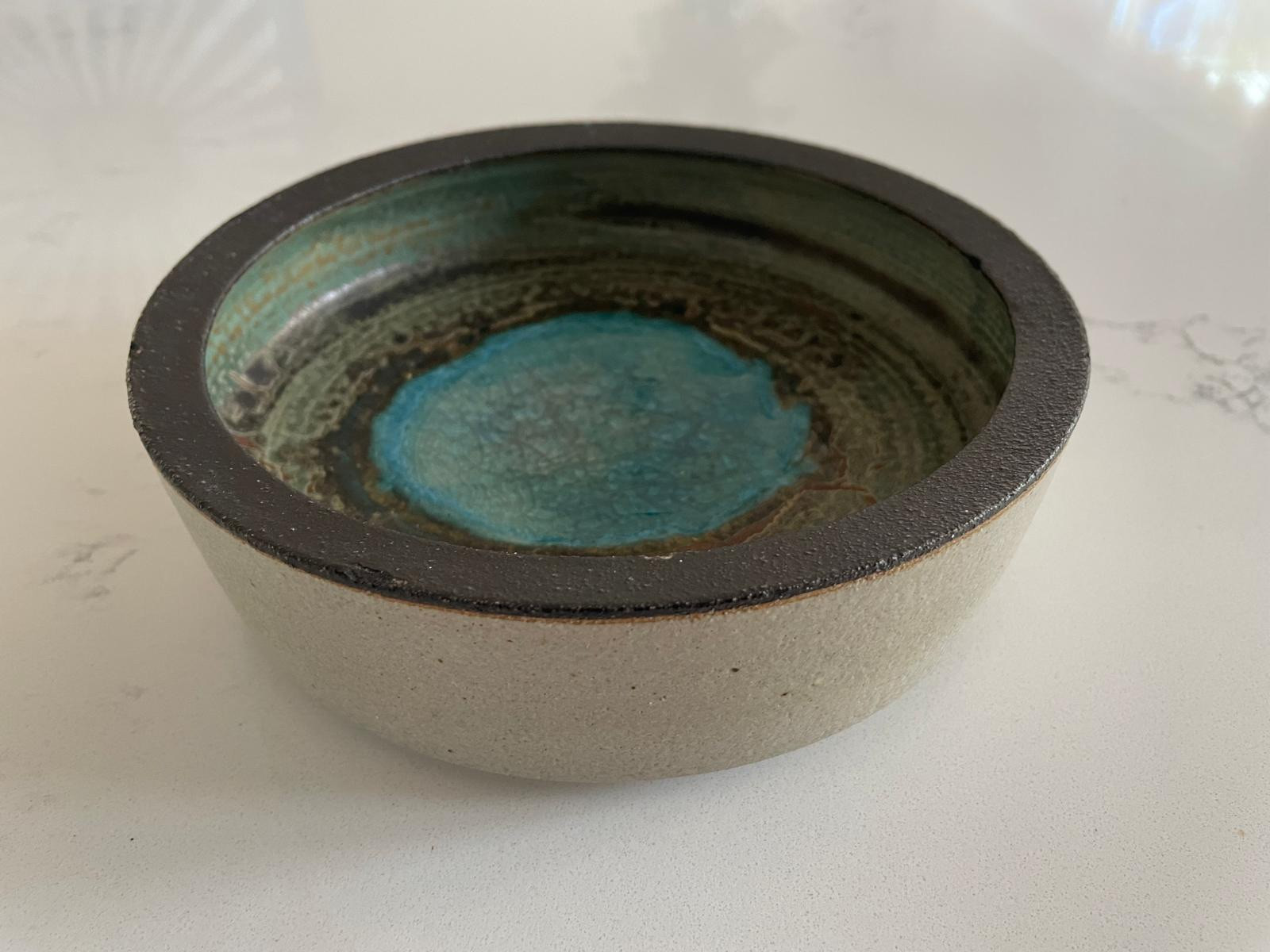 Vintage Retro MCM Bowl Dish Blue Crackle Lava Glaze 50s 60s
