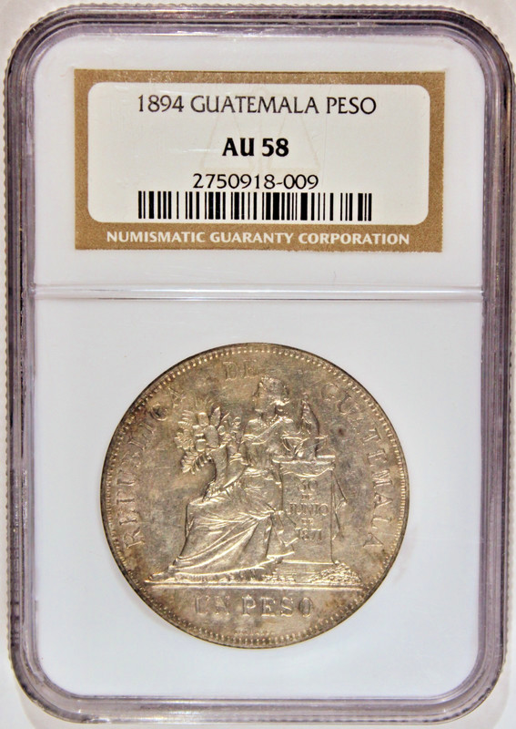 1894 Guatemala 1 Peso – NGC AU58!