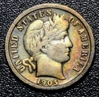 1905 S Barber Silver Dime - Toning DT73