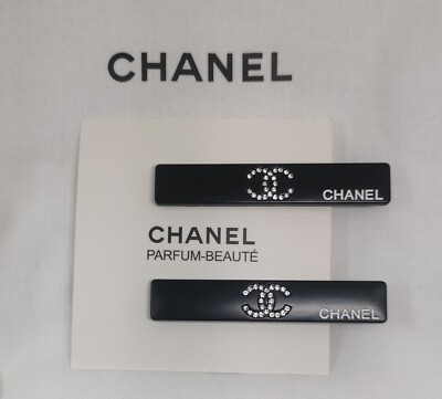 Chanel Black Metal Rhinestone Hair Pins/Hair Clips 2Pcs Set Beaute