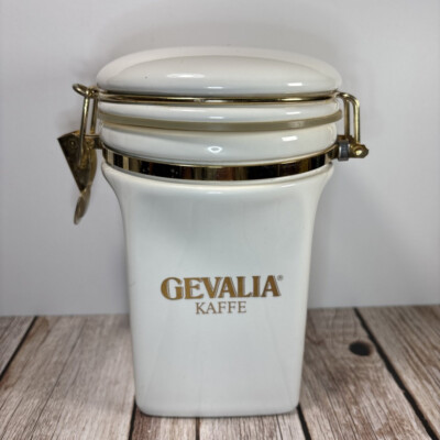 Gevalia Kaffe Coffee Canister Airtight White With Gold Majesty King of Sweden 