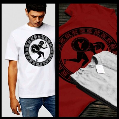 Greek T-shirt Greco Roman Spartan Warrior Spartacus Gladiator sword XL White