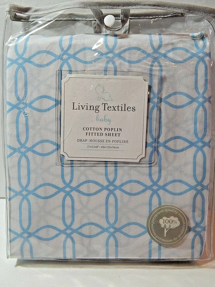 Sábana bajera ajustada Living Textiles Jersey eslabones azules 100 % algodón estándar Foto 2 de 4