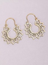 Stunning Design Antique Gold Plated Lotus Hoop Long Boho Oxidized Earring
