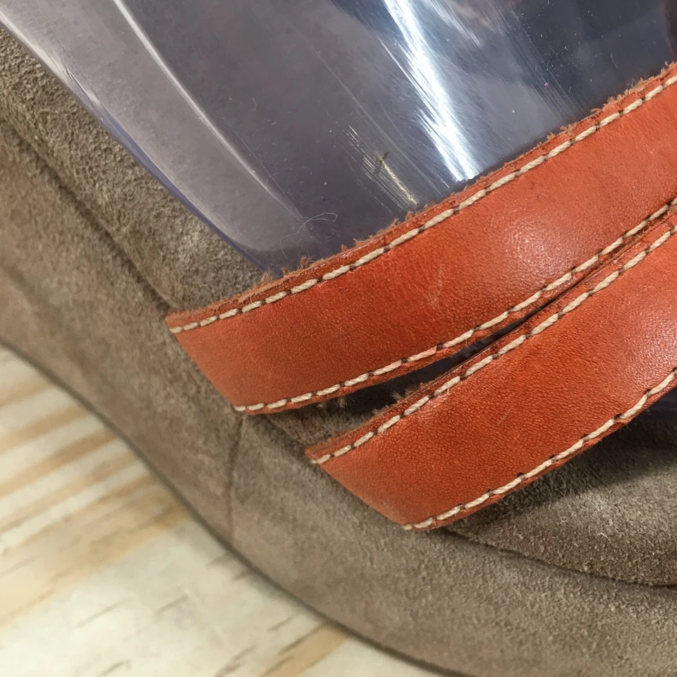 American Eagle Outfitters Heels Womens 8M Platform Orange Leather Wedge Open Toe - Image 3 of 4