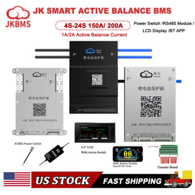 JK Smart Bms 4-24S 100-300A LiFePo4 Li-ion 1A/2A Active Balance BT/RS485/LCD lot