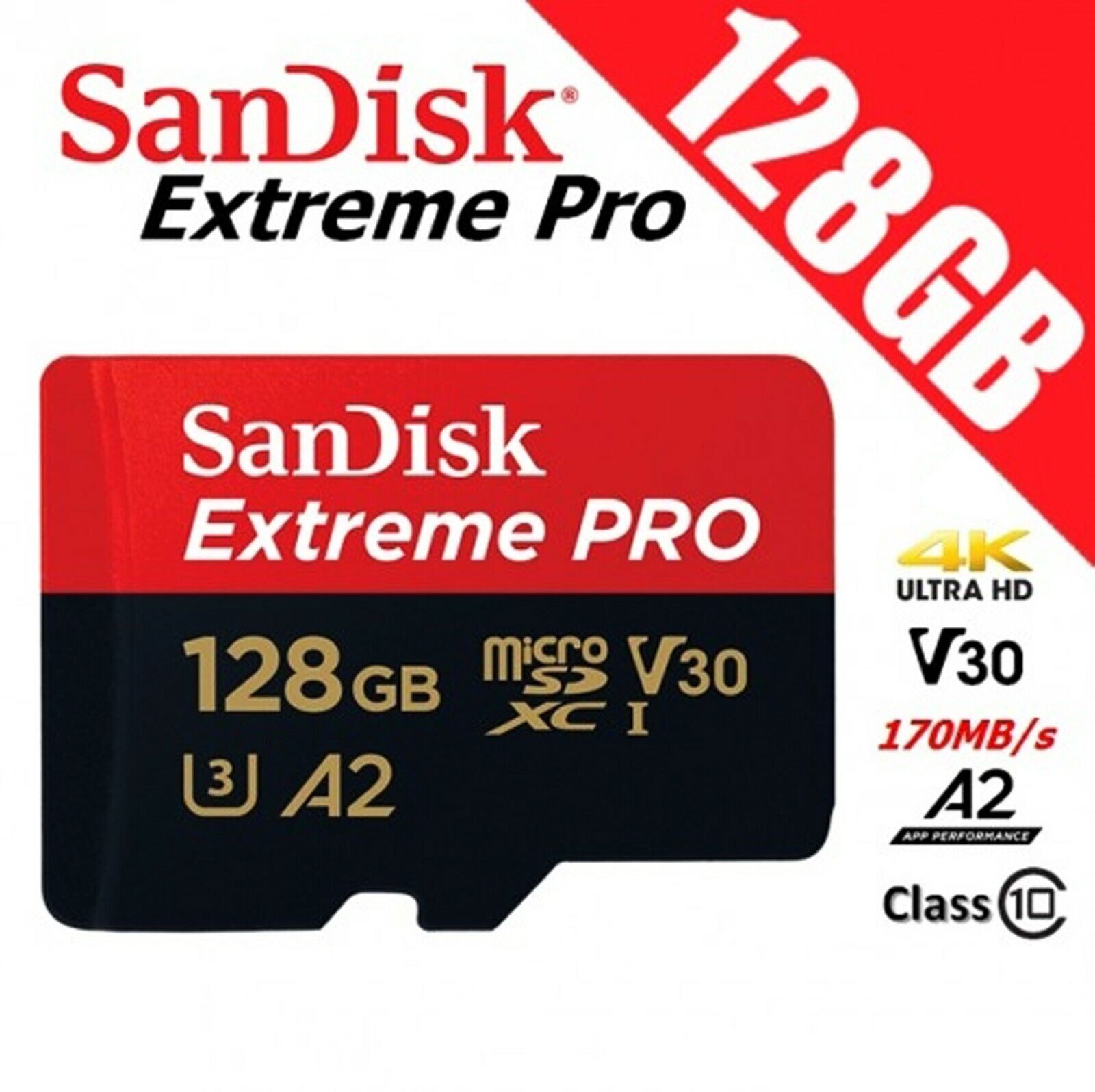 SanDisk 128GB Extreme Pro 170MB/s Micro SD SDXC UHS-I U3 A2 V30 Memory Card New