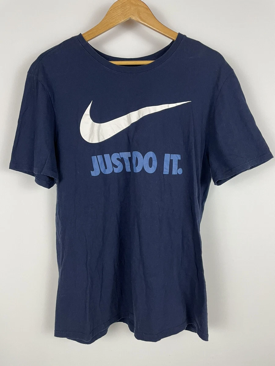 The Nike Tee Athletic Cut Short Sleeve T Shirt Navy Blue Swoosh Men s Size L