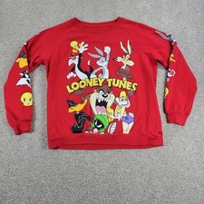 Looney Tunes Youths Graphic Sweatshirt L Red Fleece Bugs Bunny Tweety Pullover