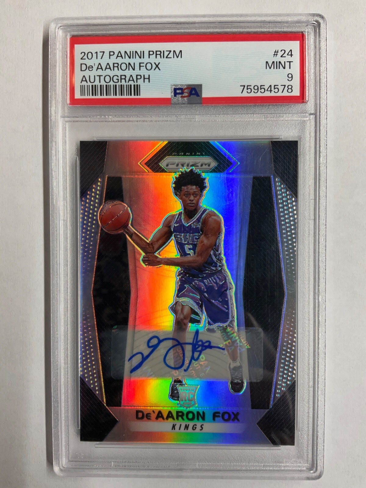 De’Aaron Fox 2017-18 Prizm Silver Auto Rookie RC PSA 9 MINT Spurs Wembanyama