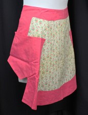 Perky Vtg Half Apron 40s 50s Tie Back Hostess Retro Pink Pockets Cottagecore