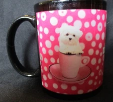 Keith Kimberlin - Maltese In Pink Mug On Pink w/White Dots On Black Encore Group