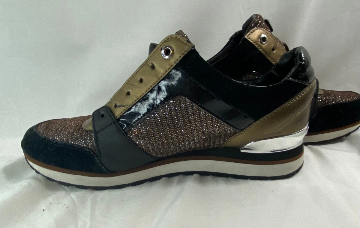 Michael Kors Billie Trainer Glitter Chain Mesh Shoes Black Gold