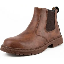 Men’s Steel Toe Work Boots Leather Safety Shoes Lightweight Industrial Sneakers