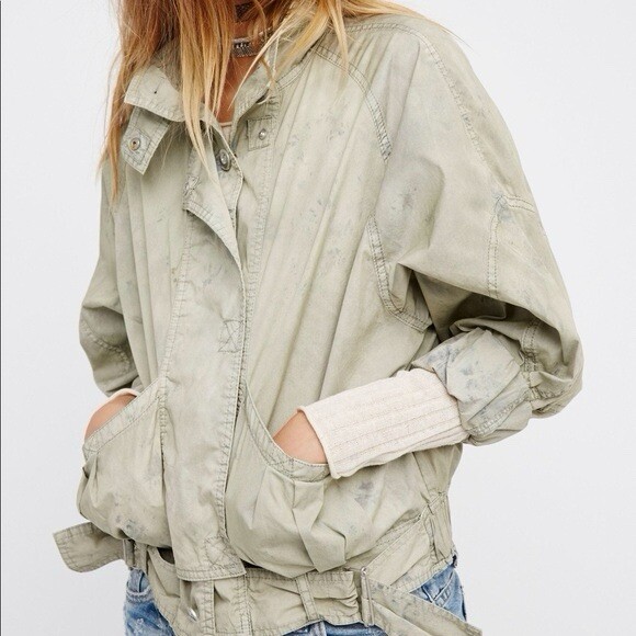 NWT Free People Green Army Military Parachute Button Up Jacket Size Medium image 2