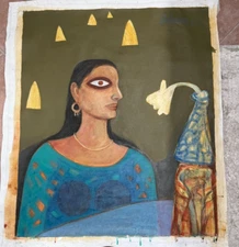 ORIGINAL CONTEMPORARY SIGNED INDIAN EXPRESSIONIST ACRYLIC ON CANVAS IN EXC COND.