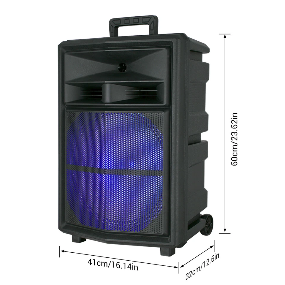 15" 10000W Heavy Bass Bluetooth Party Speaker System w/ LED Lights Wireless Mic - Image 3 of 4
