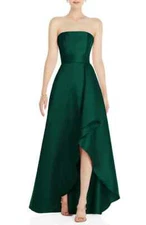 Alfred Sung Hunter Green Strapless Satin Gown Dress Size 0 $252 D832