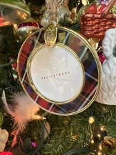 Pottery Barn 2024 ROUND Red Stewart Plaid Frame Ornament Christmas NWT