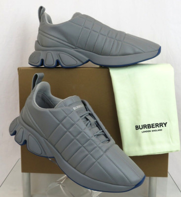 $850 NIB BURBERRY AXBURTON GRAY CHECK QUILTED LEATHER LOGO SNEAKERS 9 ITALY