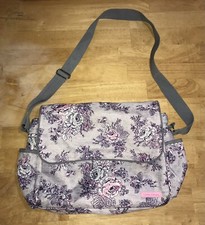 Laura Ashley Baby Diaper Crossbody Messenger Tote Bag Gray Pink Floral