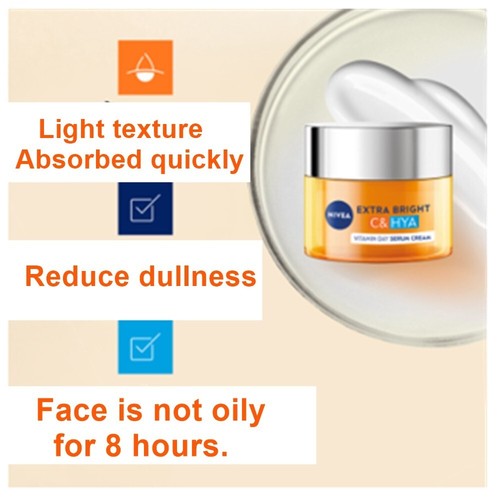 NIVEA Cream Serum Facial Moisturizing Day Extra Bright SPF30 Vitamin C&Hya50mlx2 - Picture 4 of 14