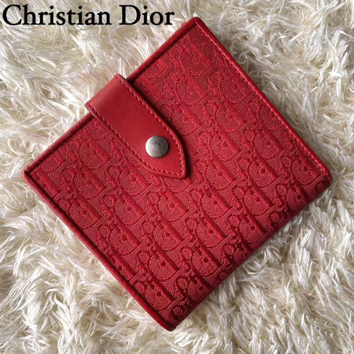 Portefeuille bi pliable authentique Christian Dior trotteur toile rouge cuir Espagne