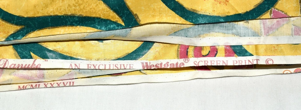 De colección 1987 Westgate Danubio Amarillo Rosa Teal Remolinado Serigrafía Tela 54"X155" Foto 4 de 4