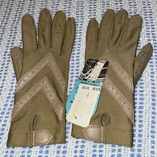Vintage ISOTONER ARIS DRIVING GLOVES Tan Faux Leather  Stretch Knit New W/ Tags