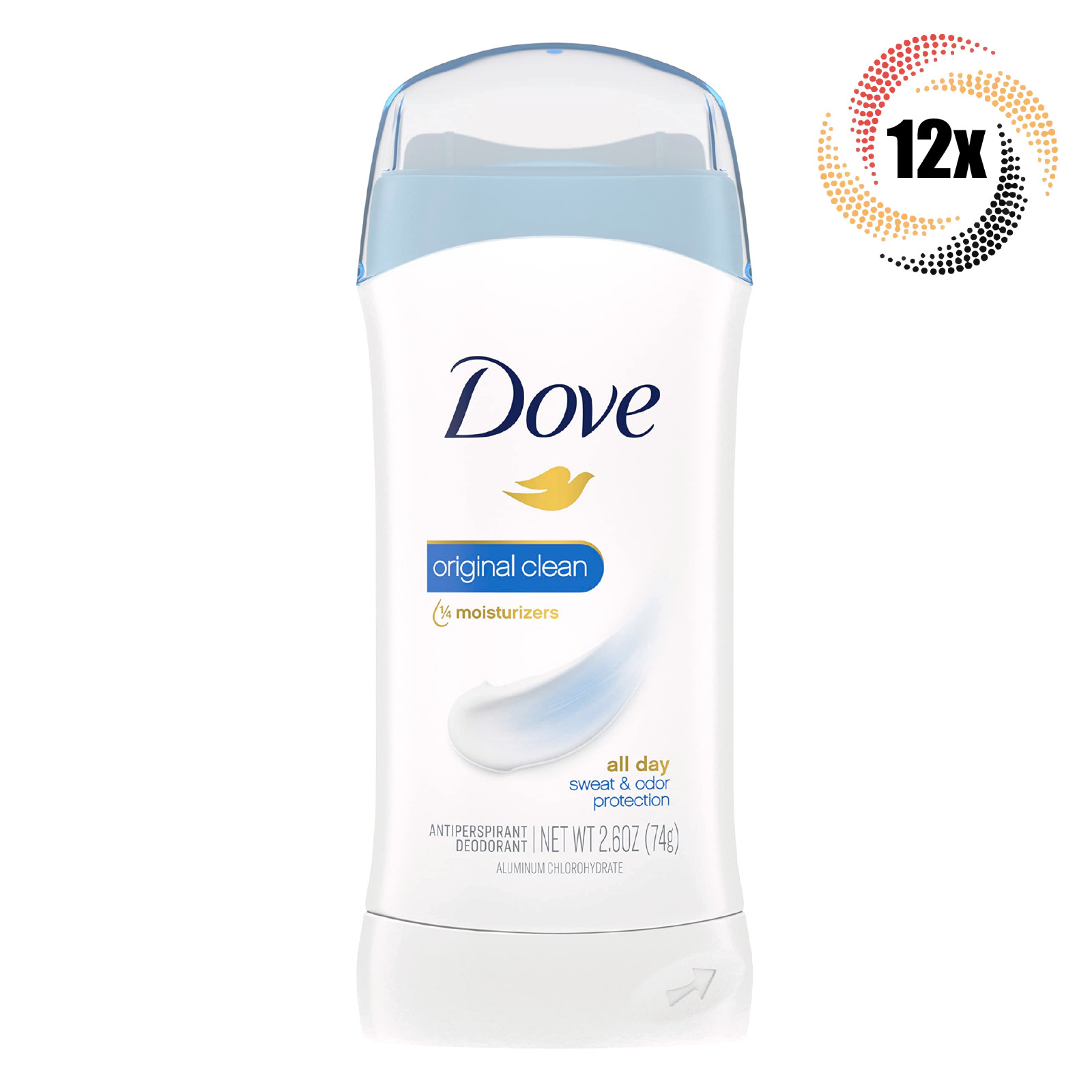 12x Дезодорант для защиты от пота с оригинальным чистым ароматом Dove Sticks на весь день | 2,6 унции