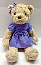 Plushie FAO Schwarz Bear Geoffrey 2016 Purple Dress & Bow Toys R Us EASTER EUC