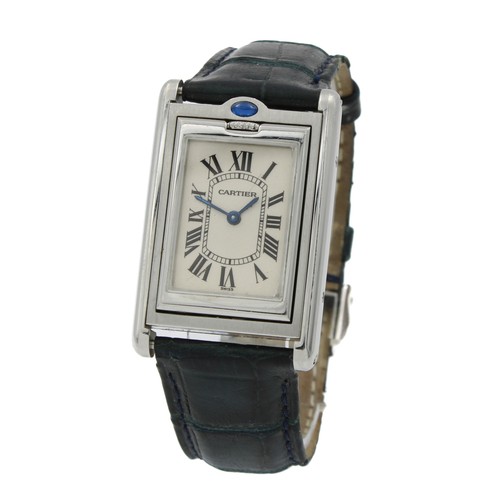 Cartier Tank Basculante Ref 2405 24mm Silver Dial Leather Band #W1369832-1