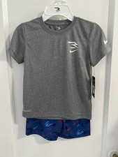 NWT Nike 3Brand Boys 2 Piece Gray T Shirt And Royal Shorts Set Size 6 MSRP 40