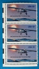 US Stamps Scott 1710 13c 1977 Lindbergh Flight vertical strip of 3 M/NH Fresh