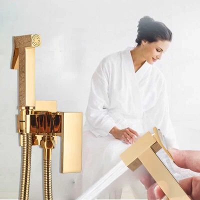 Gold Handheld Bidet Toilet Jet Spray Muslim Hygienic Shattaf Douche Shower Kit