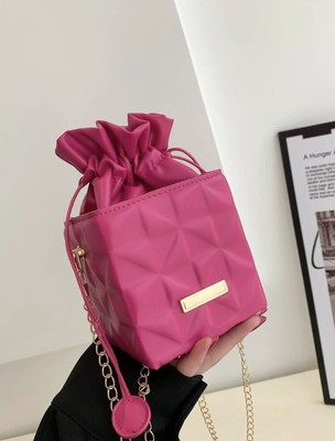 Sac à Main Bandoulière Rose Similicuir - Anse Chaînette Dorée Matelassée - Taille Moyenne - Neuf Sans Étiquette