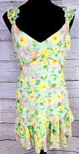 Elodie Spring Floral Ruched Sleeveless Mini Dress Size M Ruffles Side Zip Lined
