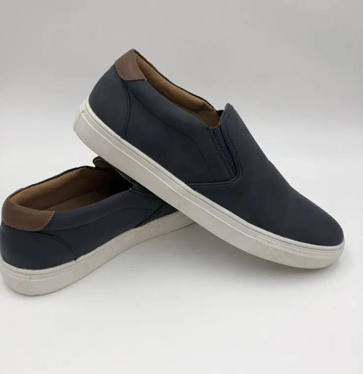 Mens blue leather deals slip on shoes