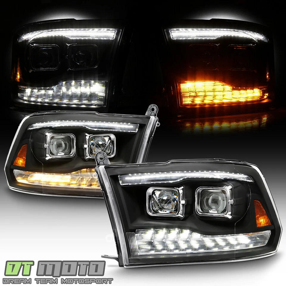 2009-2018 Dodge Ram 1500 2500 3500 Black LED DRL/Turn Dual Projector Headlights - Image 2 of 4