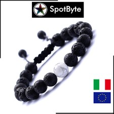 Bracciale Uomo Pietra Vulcanica con Perlina Stile Marmo Yoga Lava 8mm