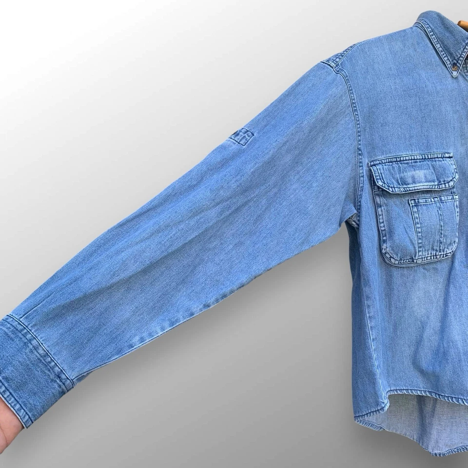 Camisa De Colección Bugle Boy Denim Azul Abotonada Para Hombre Talla M Parche Bolsillos Hip Hop Foto 4 de 4