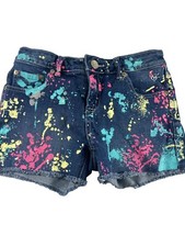 Justice Girls Shorts Size 16R Denim Paint Splatter Frayed Hem Simply Low Sparkle