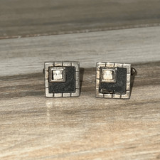 Vintage Retro Inlay Cufflinks Men&rsquo;s Silver Tone  Black Old Money Heritage