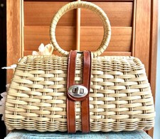 VTG Made for Grants British Hong Kong Mini Woven Wicker Basket Purse Handbag