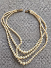 Vintage Faux Graduated Pearl Necklace Triple Strand Beaded w Ornate Clasp J62 — photo 9